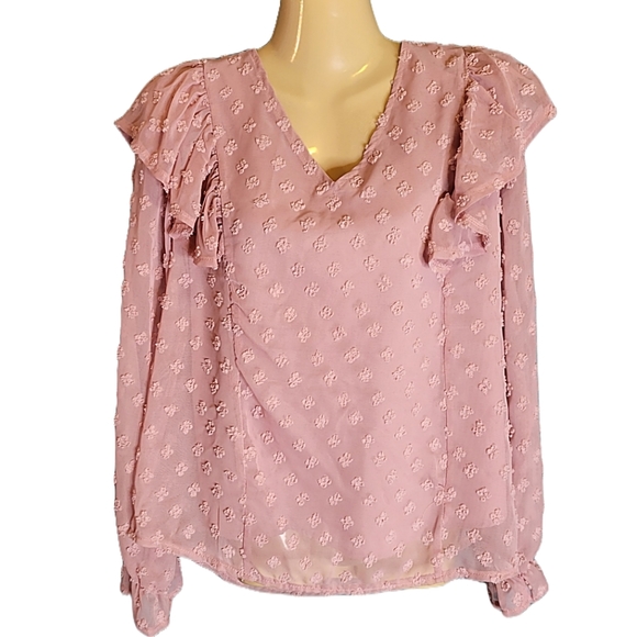 V- NECK LONG SLEEVE TOP WITH SWISS DOTS - Picture 6 of 7